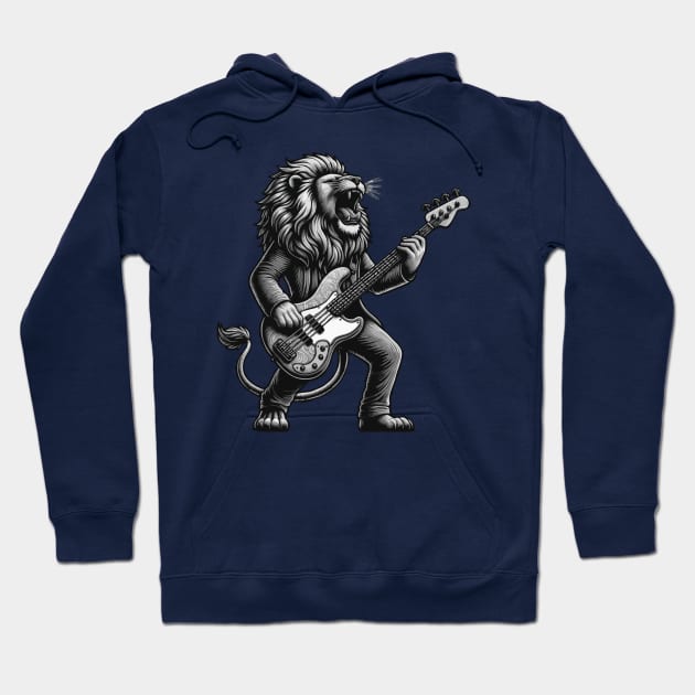 Lion Groove King: Roaring Bass [Gray Scale] Hoodie by Blended Designs